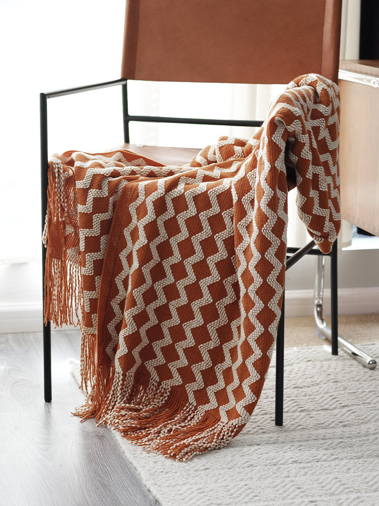 Nordic Yellow Knitted Throw Blanket – Long Decorative Sofa & Bed Runner