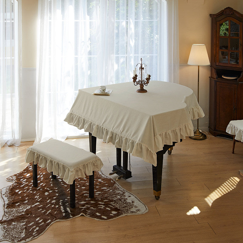 French White Rose Tablecloth – Vintage Floral Cotton Linen Dining Table Cover