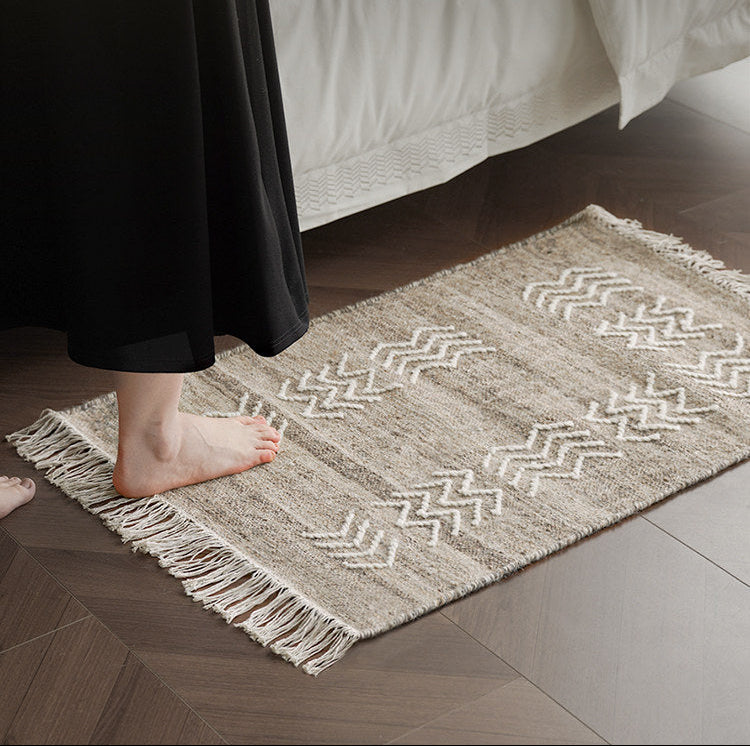 Natural Jute Wool Mini Rug – Premium Handwoven Bedside & Study Carpet
