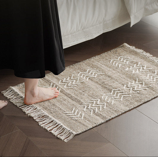 Natural Jute Wool Mini Rug – Premium Handwoven Bedside & Study Carpet