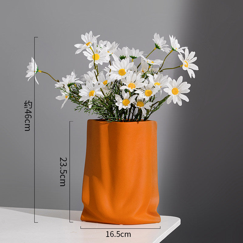 Nordic Morandi Pleated Ceramic Vase – Modern Light Luxury Home Decor