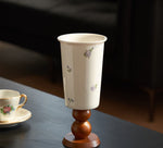 French Vintage Ceramic Vase – Floral Wood Base Flower &amp; Table Decor