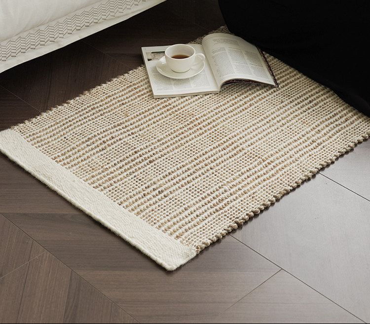 Natural Jute Wool Mini Rug – Premium Handwoven Bedside & Study Carpet