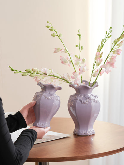 French Embossed Ceramic Vase – Vintage Cream Flower &amp; Home Decor