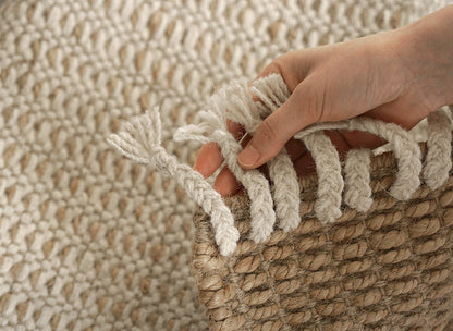 Handwoven Jute & Wool Mini Rug – Natural Bedside & Entryway Carpet