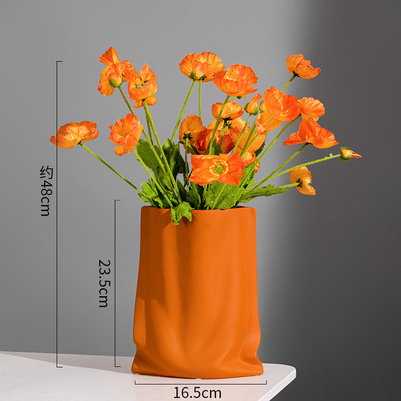 Nordic Morandi Pleated Ceramic Vase – Modern Light Luxury Home Decor