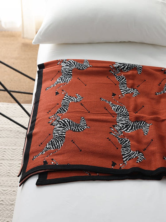 Retro Green Zebra Knitted Throw Blanket – Nordic Sofa & Bed Decorative Throw