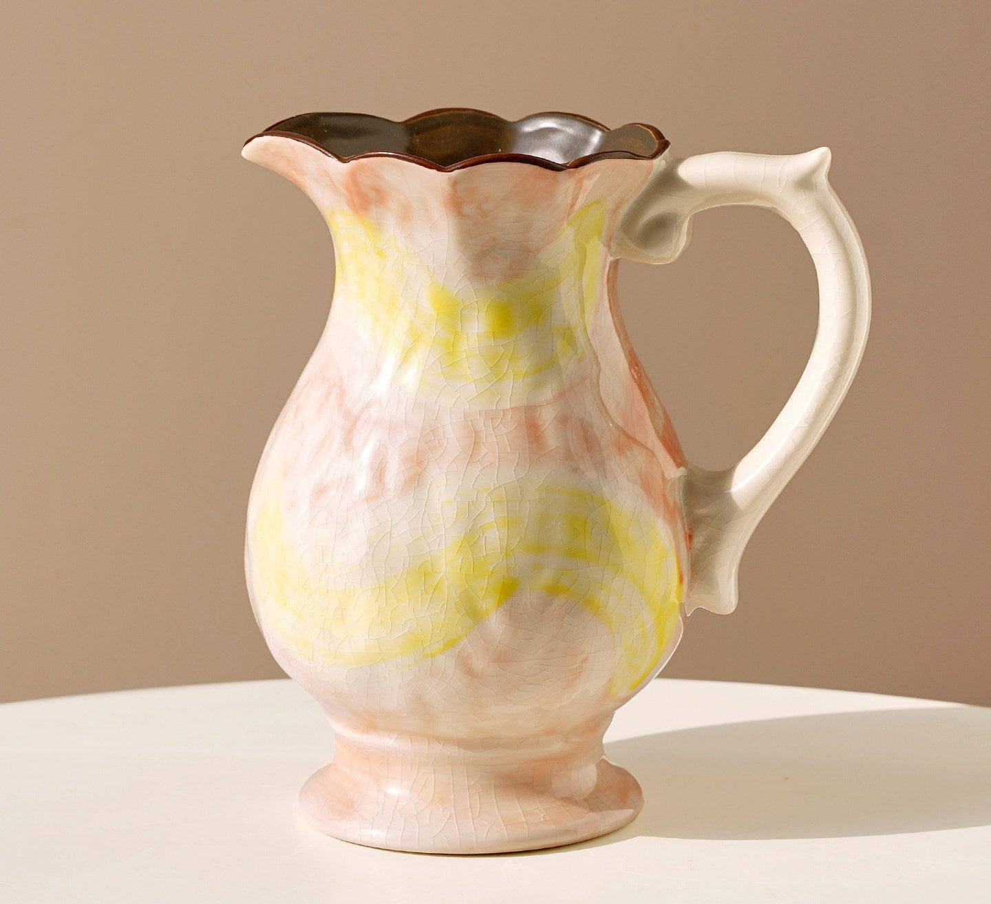 Pink &amp; Green Ceramic Vase – Country Style Floral Decor for Living Room
