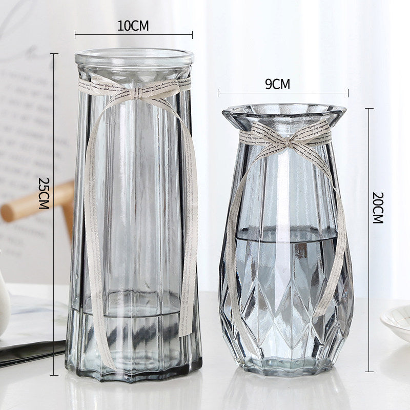 Set of 2 Clear Glass Vases – Hydroponic Plant &amp; Flower Display Decor