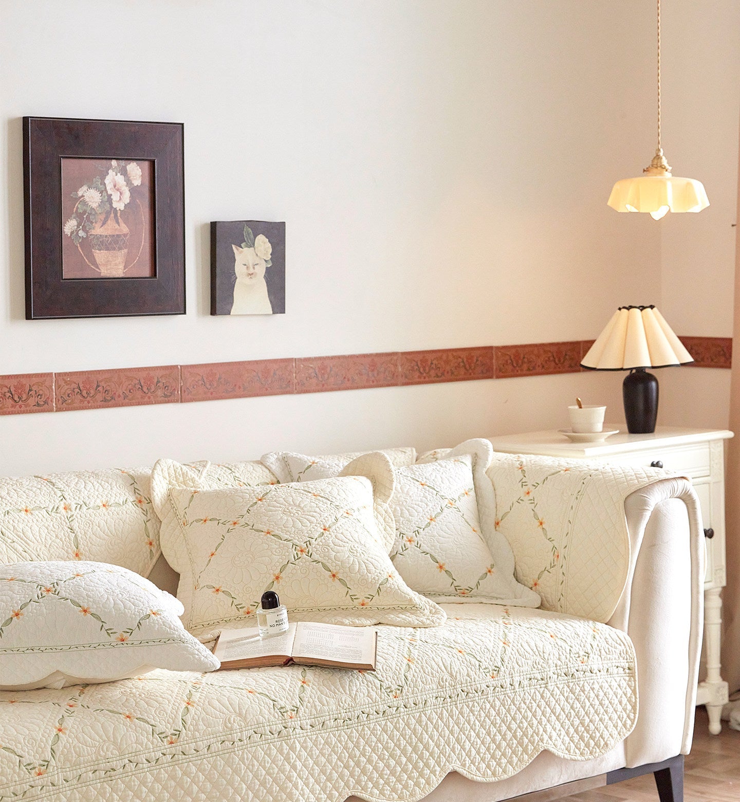 Embroidered Cotton Sofa Cover – Washed Cotton Couch Throw & Seat Cushion