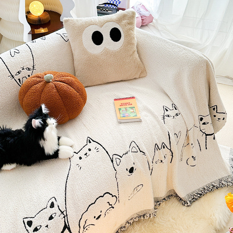 Cute Cat & Dog Sofa Cover – Full-Cover Plush Couch Protector