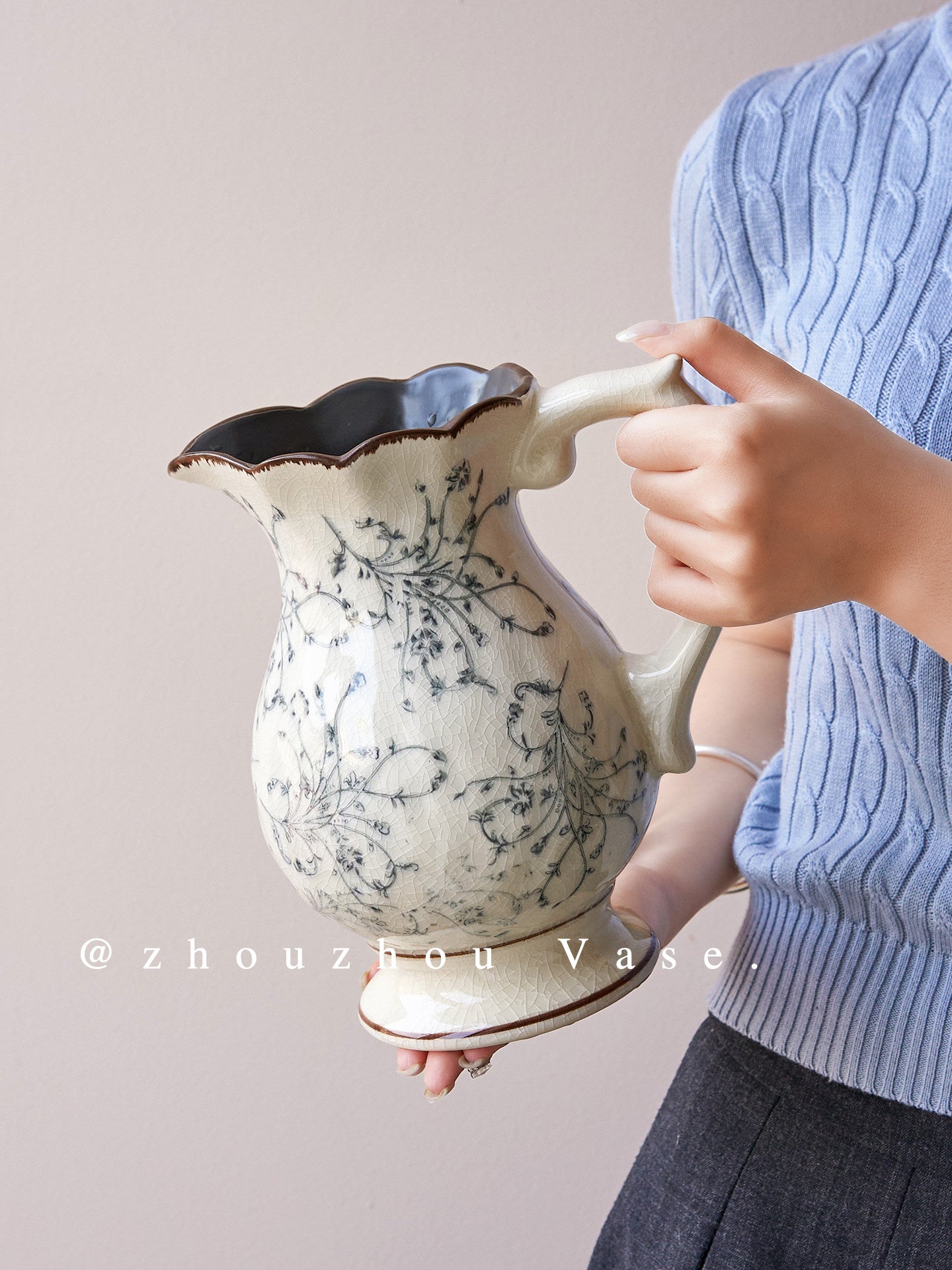 Ink Ice-Cracked Ceramic Vase – New Chinese Style Flower &amp; Zen Decor