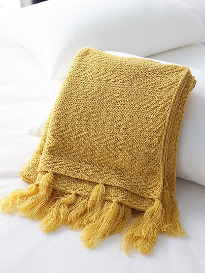 Navy Blue Scandinavian Knitted Throw Blanket – Sofa & Bed Decorative Throw