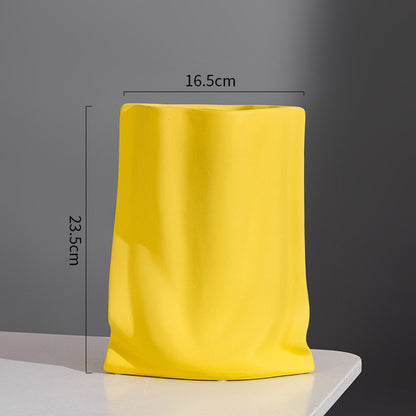 Nordic Morandi Pleated Ceramic Vase – Modern Light Luxury Home Decor