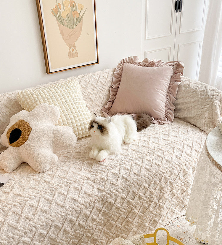 Cream Suede-Feel Sofa Cover – Full Couch Throw & Autumn Living Room Decor