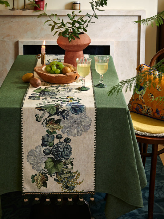 Vintage Green Tassel Table Runner – American & British Dining Decor