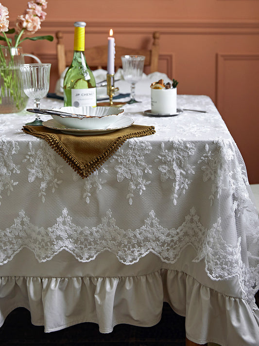 French Full Piano Cover – Cotton Linen Style Dust Cover with Ruffle Detail