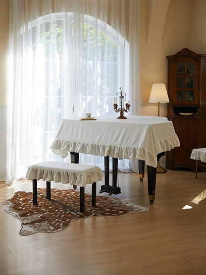French White Rose Tablecloth – Vintage Floral Cotton Linen Dining Table Cover