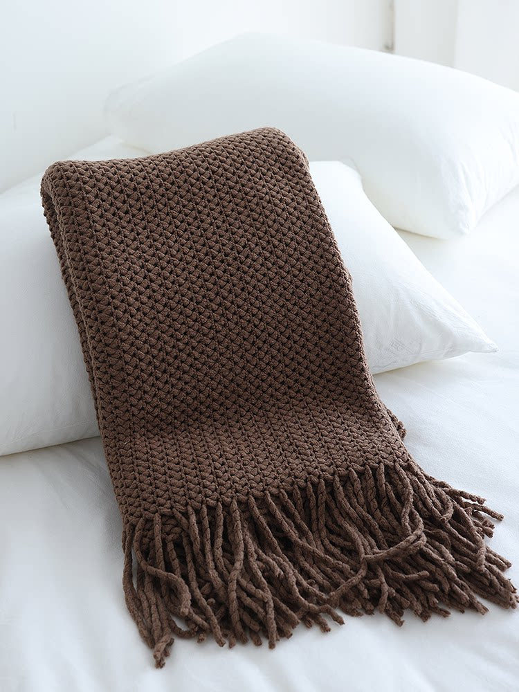American-Style Turmeric Yellow Woven Throw Blanket – Textured Decorative Blanket for Sofa & Bed