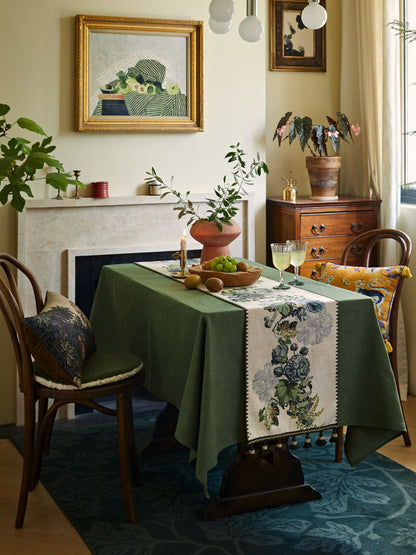 Vintage Green Tassel Table Runner – American & British Dining Decor