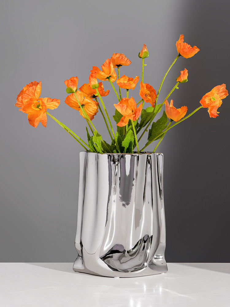 Nordic Morandi Pleated Ceramic Vase – Modern Light Luxury Home Decor