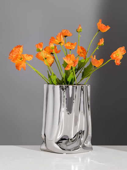 Nordic Morandi Pleated Ceramic Vase – Modern Light Luxury Home Decor