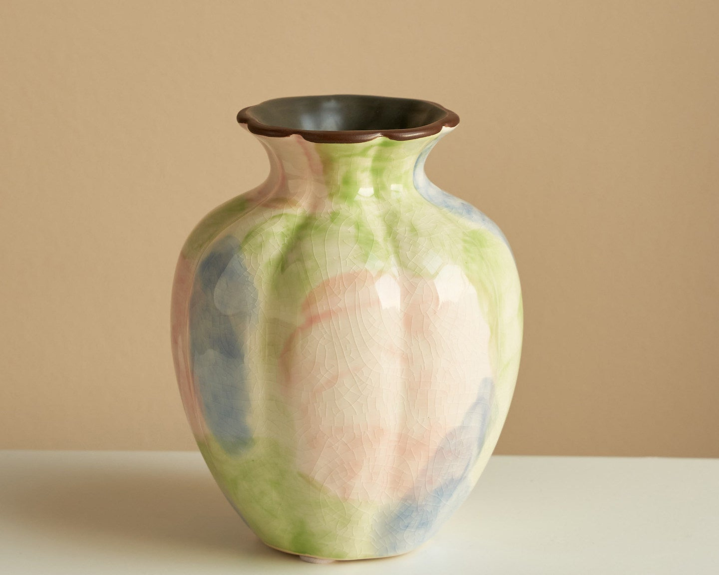 Pink &amp; Green Ceramic Vase – Country Style Floral Decor for Living Room