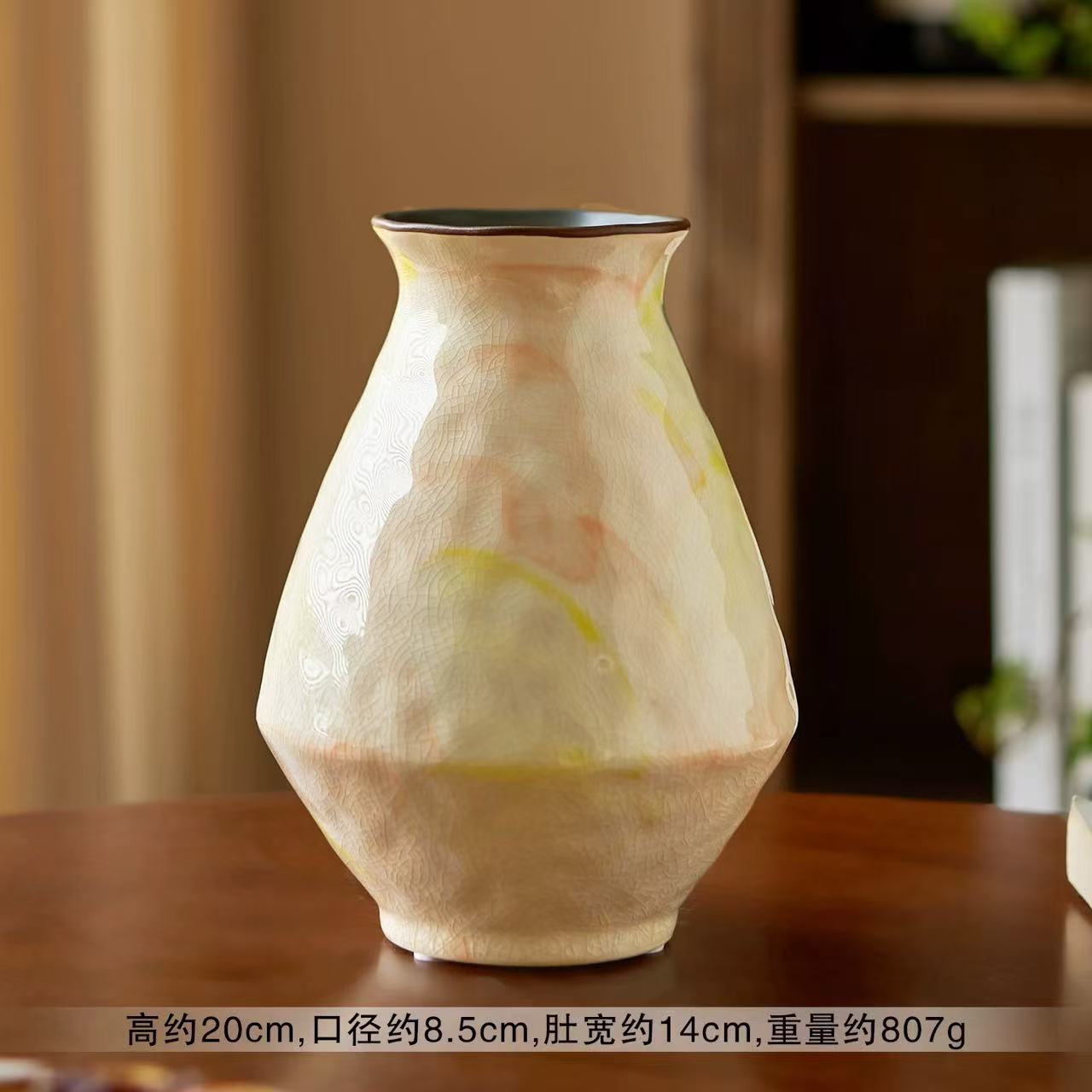 Pink &amp; Green Ceramic Vase – Country Style Floral Decor for Living Room