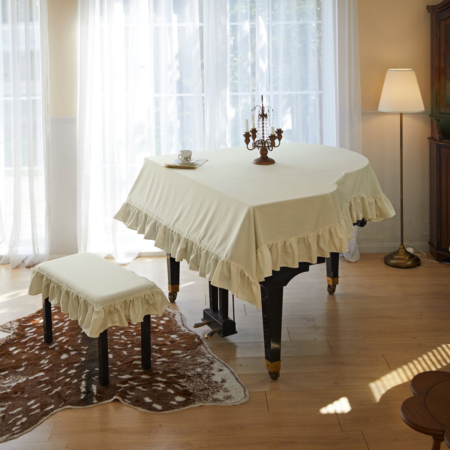 French White Rose Tablecloth – Vintage Floral Cotton Linen Dining Table Cover