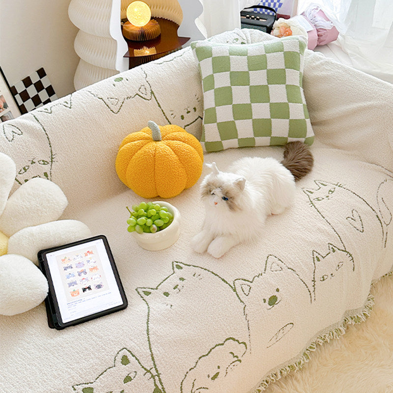 Cute Cat & Dog Sofa Cover – Full-Cover Plush Couch Protector