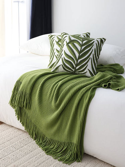 Grass Green Nordic Knitted Throw Blanket – Bed & Sofa Decorative Blanket