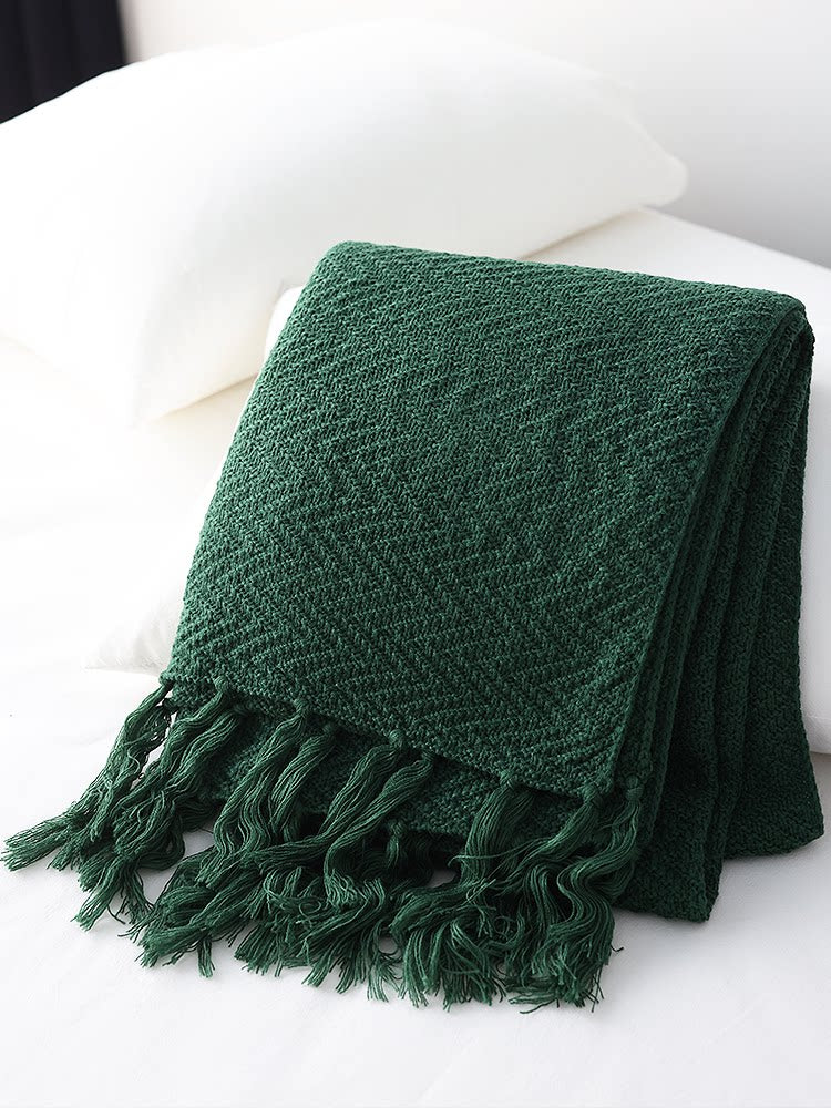Navy Blue Scandinavian Knitted Throw Blanket – Sofa & Bed Decorative Throw