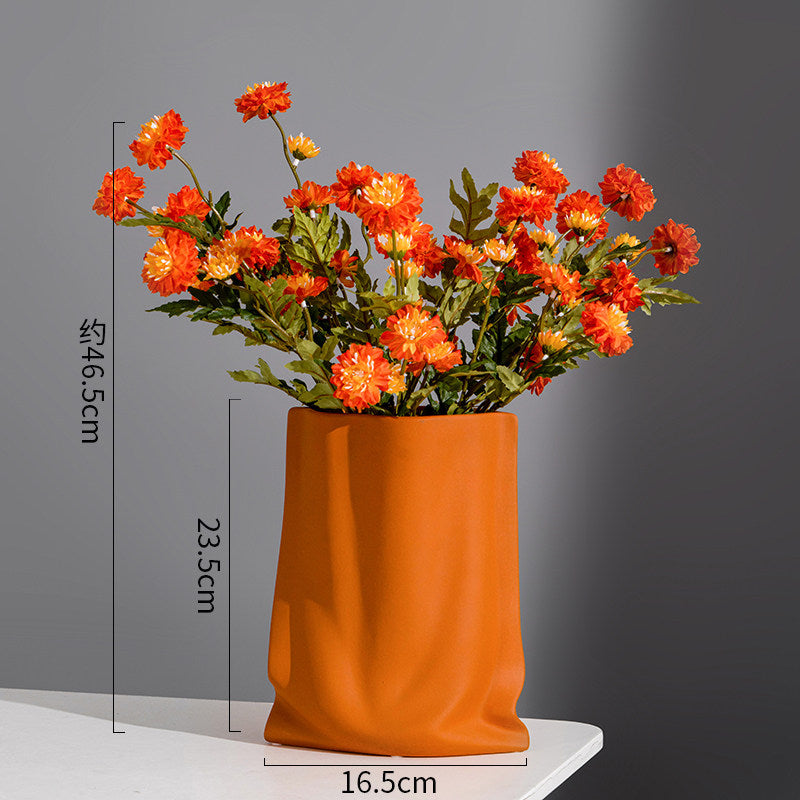 Nordic Morandi Pleated Ceramic Vase – Modern Light Luxury Home Decor