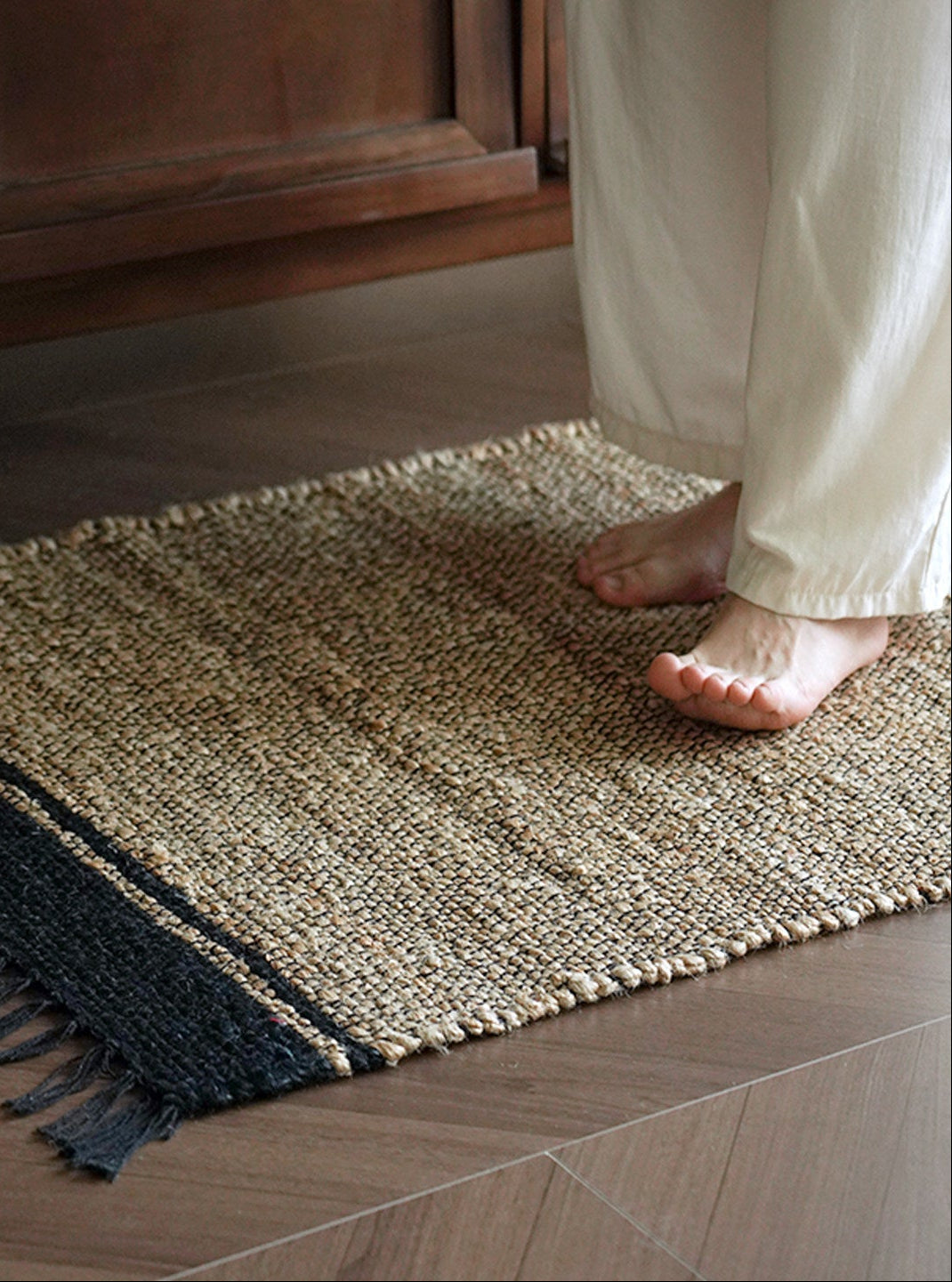 Fanwu Handwoven Jute Rug – Wabi-Sabi Natural Living Room & Bedroom Carpet