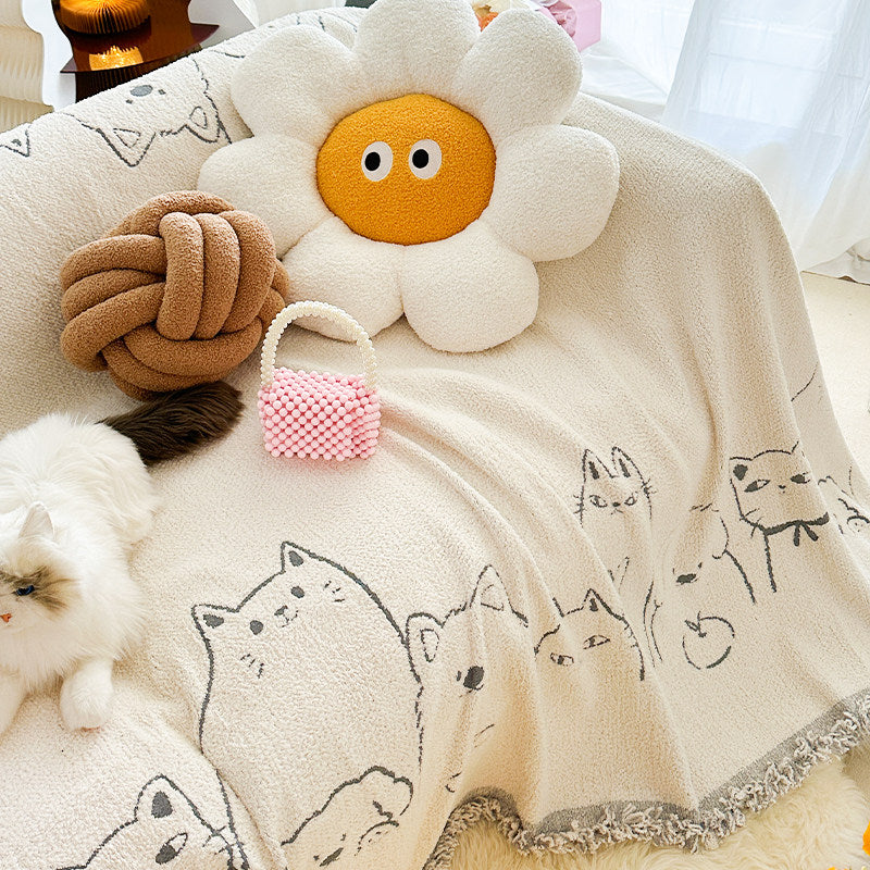 Cute Cat & Dog Sofa Cover – Full-Cover Plush Couch Protector
