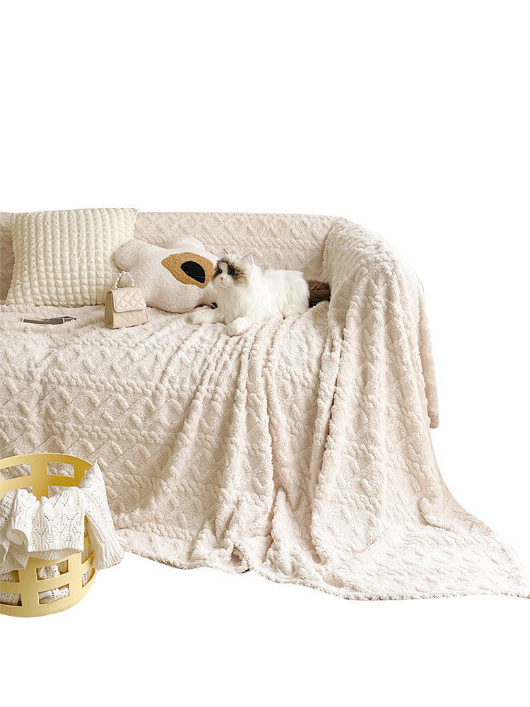Cream Suede-Feel Sofa Cover – Full Couch Throw & Autumn Living Room Decor
