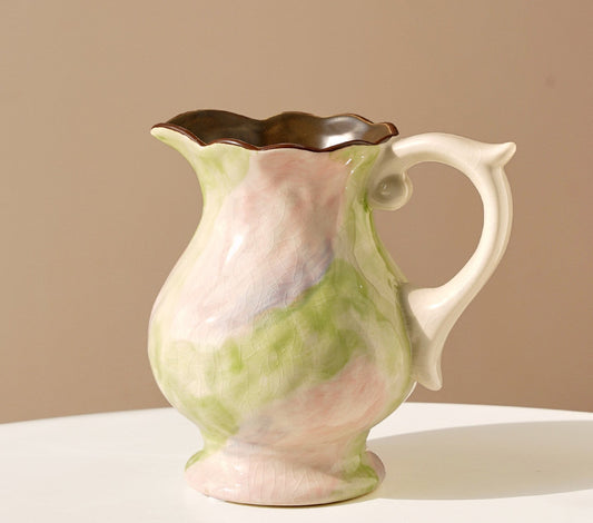 Pink &amp; Green Ceramic Vase – Country Style Floral Decor for Living Room