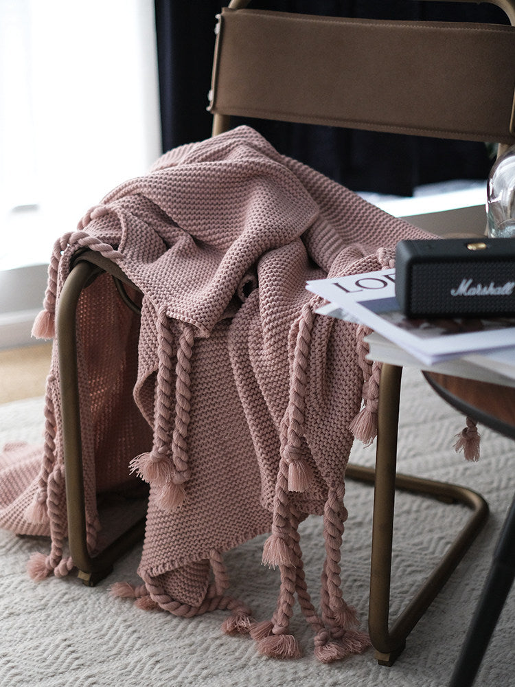 Light Camel Knitted Throw Blanket – Warm Cozy Sofa & Bed Decorative Blanket