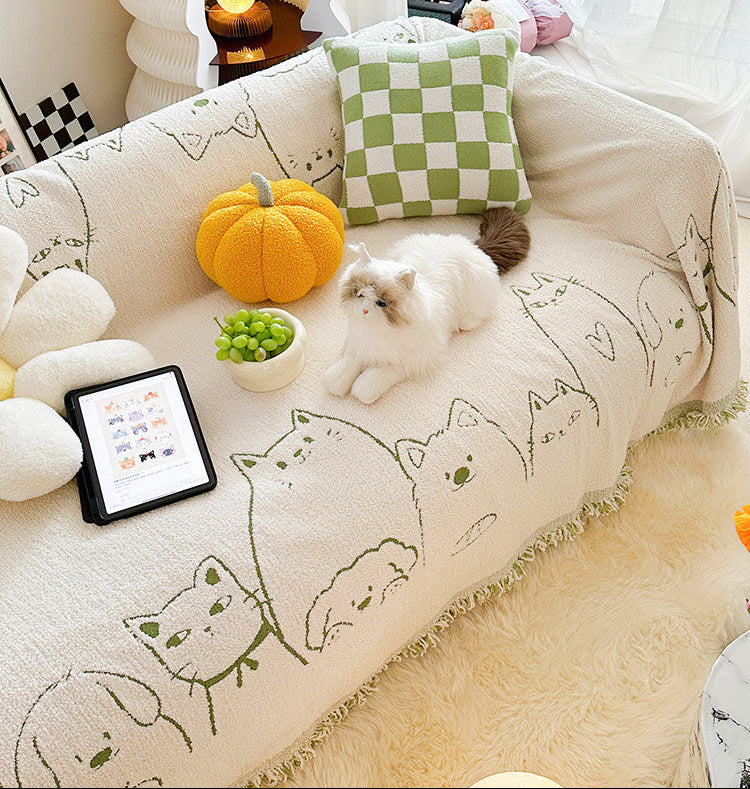 Cute Cat & Dog Sofa Cover – Full-Cover Plush Couch Protector