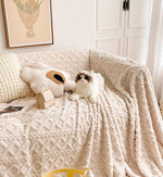 Cream Suede-Feel Sofa Cover – Full Couch Throw & Autumn Living Room Decor
