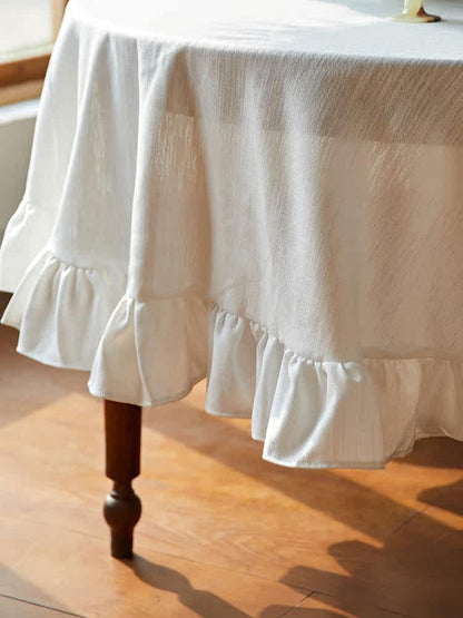 French Retro Ruffle Tablecloth – Solid Cotton Linen Luxury Dining Table Cover