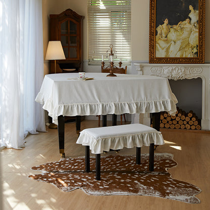 French White Rose Tablecloth – Vintage Floral Cotton Linen Dining Table Cover