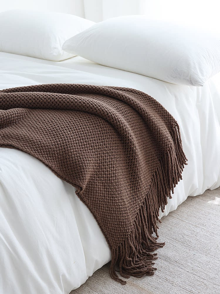 American-Style Turmeric Yellow Woven Throw Blanket – Textured Decorative Blanket for Sofa & Bed