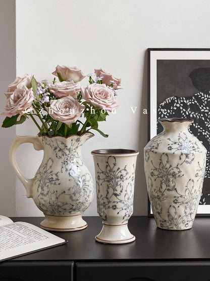 Ink Ice-Cracked Ceramic Vase – New Chinese Style Flower &amp; Zen Decor