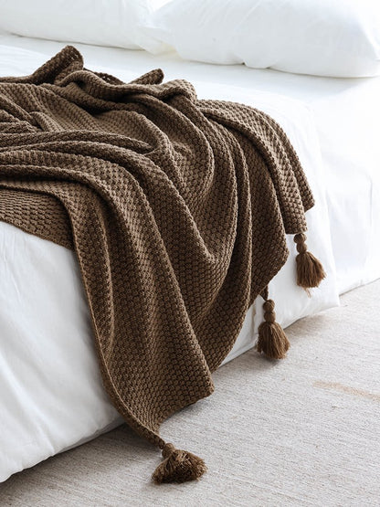 Nordic Brown Knitted Throw Blanket – Minimalist Sofa & Bed Decorative Blanket