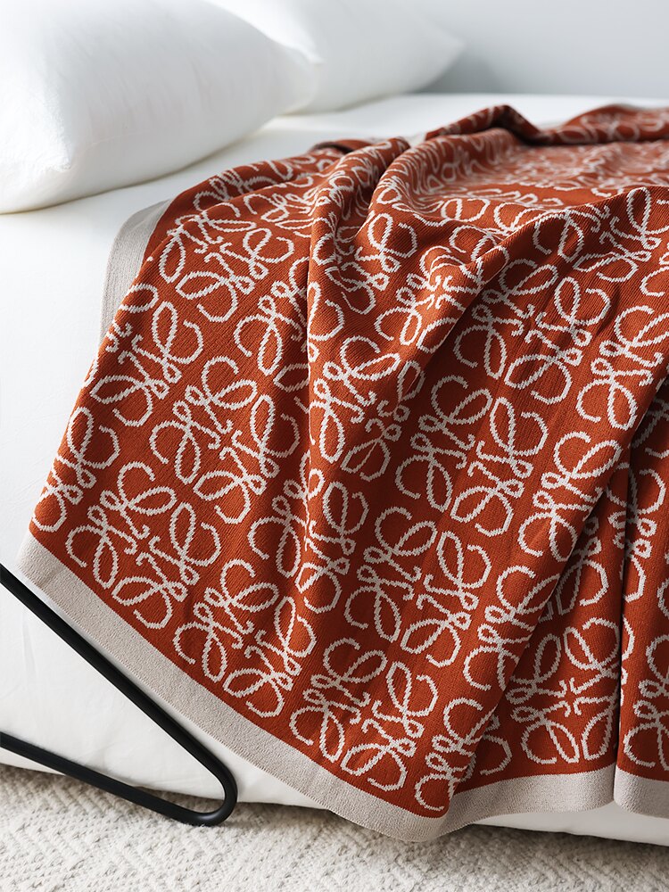 Nordic Orange Knitted Throw Blanket – Sofa & Bed End Decorative Blanket