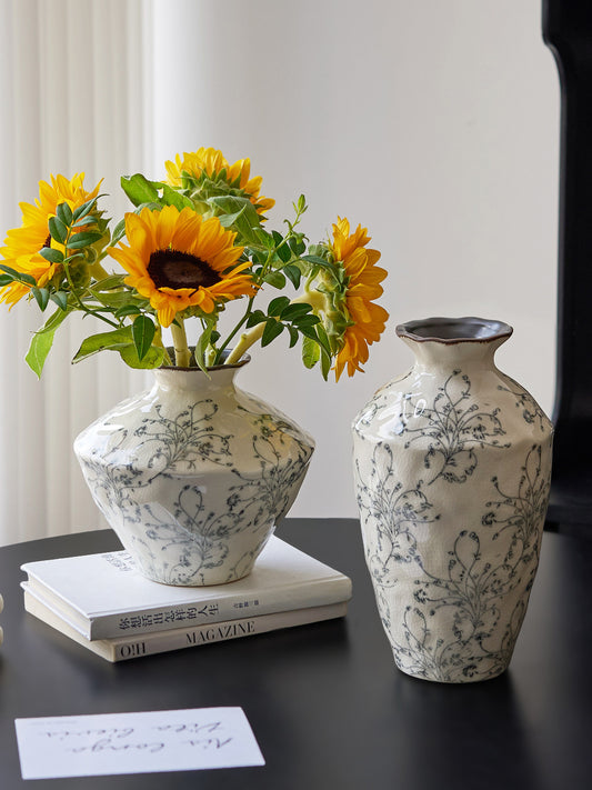 Ink Ice-Cracked Ceramic Vase – New Chinese Style Flower &amp; Zen Decor