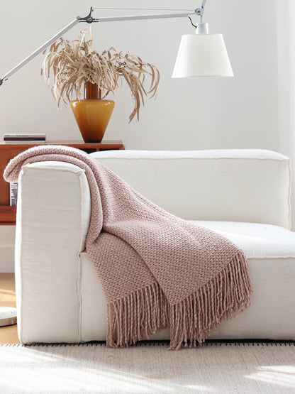 Sky Blue Nordic Knitted Throw Blanket – Long Sofa & Bed Decorative Runner