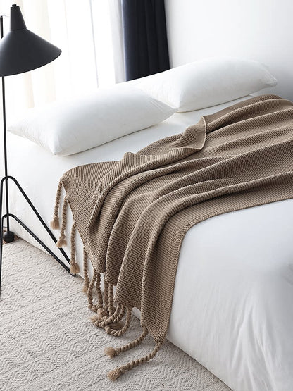 Leichte Kamel Strickdecke – Warme, gemütliche Sofa- & Bettdecke