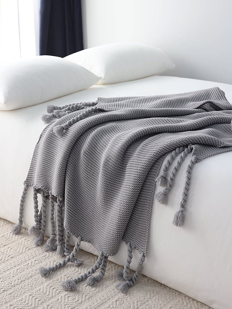 Light Camel Knitted Throw Blanket – Warm Cozy Sofa & Bed Decorative Blanket